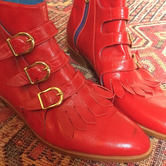 SOLD Modern Vice Jett Boots studded buckle pointed toe moto boot red leather - Picture 5 of 6